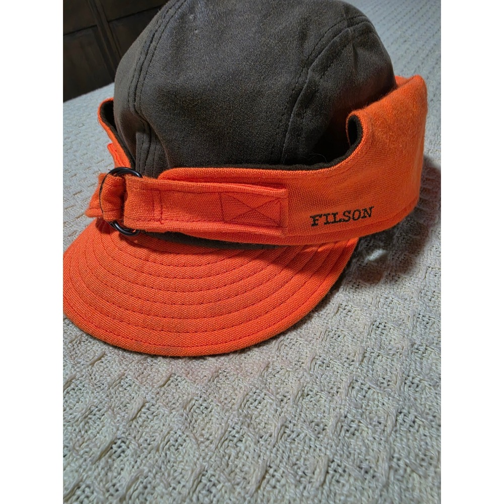 Filson Insulated Blaze Orange Tin Cloth Wildfowl Hat Hunting Cap Brown L/XL